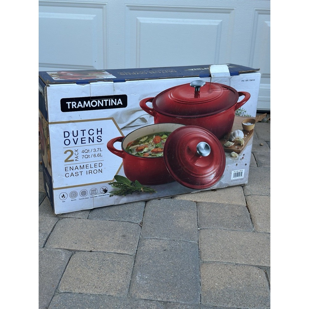 Tramontina 2-Piece Enameled Cast Iron Dutch Oven Set 4 Qt & 7 Qt Red NEW
